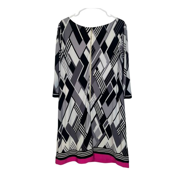 Eliza J Plus Size 16W Geometric Long Sleeve Knit Dress Knee Length Graphic Gray - Picture 2 of 6